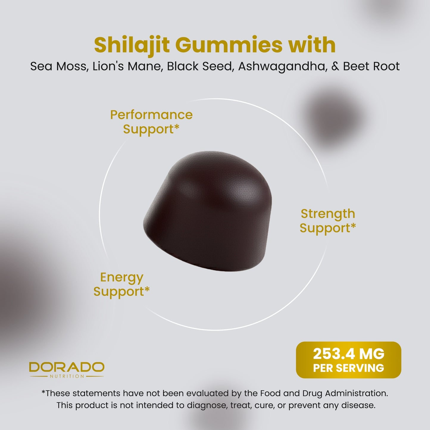 Dorado Pure Himalayan Shilajit, Ashwagandha, Sea Moss & Lion's Mane Gummies - 60 Count