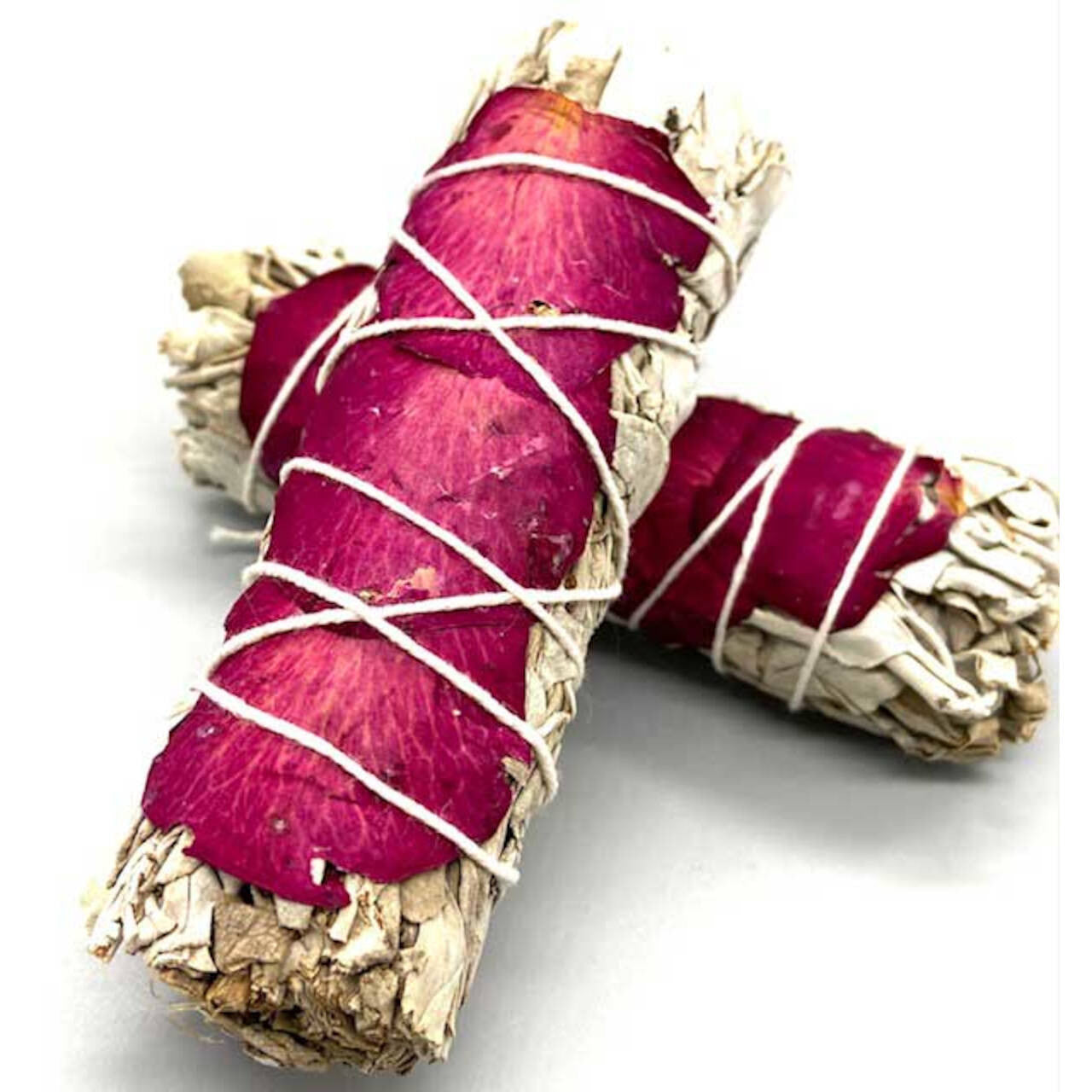 White Sage and Rose Petals Smudge Stick