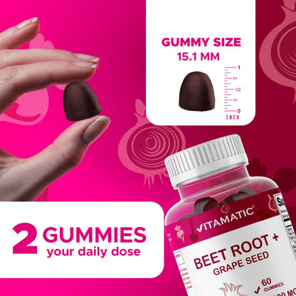 Vitamatic Beet Root + Grape Seed Gummies with Pomegranate - 60 Count