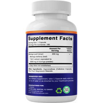 Vitamatic Moringa 50:1 Extract — 180 Capsules | Pure & Potent Dietary Supplement