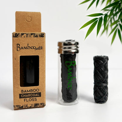 Charcoal Bamboo Dental Floss in Glass Container - 30 m