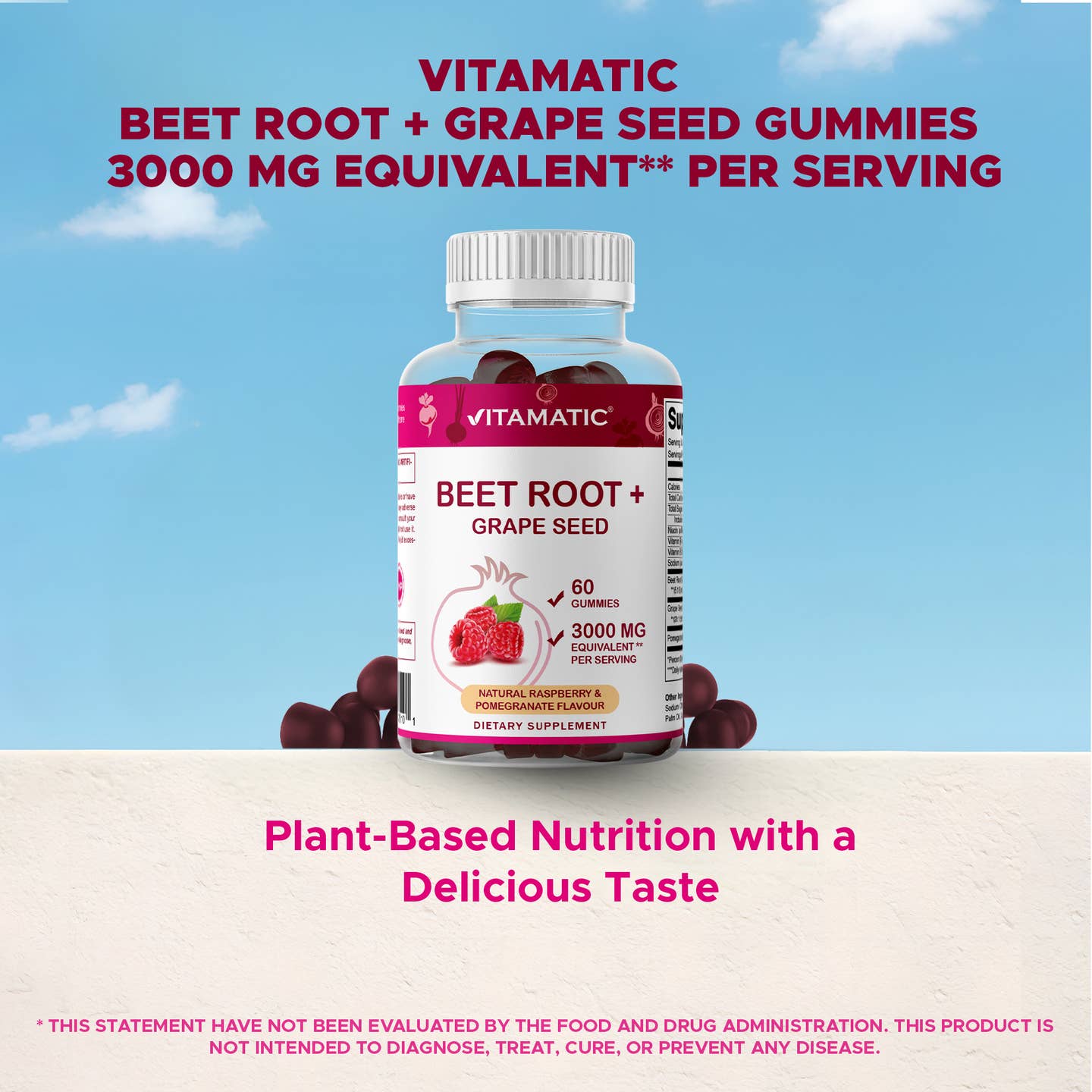 Vitamatic Beet Root + Grape Seed Gummies with Pomegranate - 60 Count