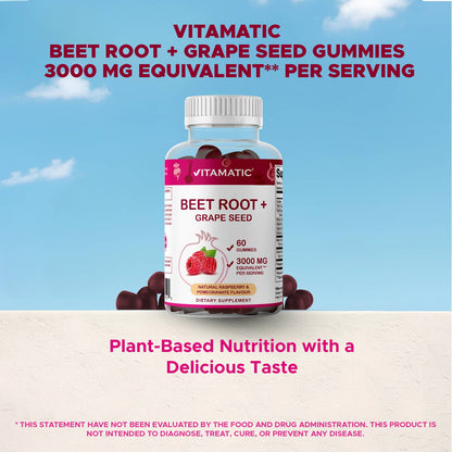 Vitamatic Beet Root + Grape Seed Gummies with Pomegranate - 60 Count