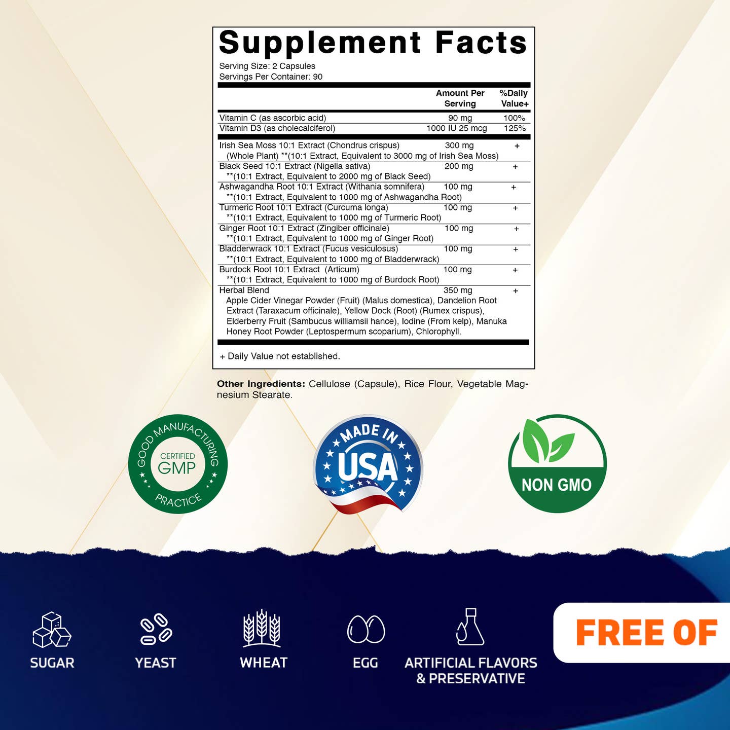 Vitamatic Irish Sea Moss, Black Seed, Ashwagandha, Ginger, Burdock, Bladderwrack & Turmeric - 180 Vegetarian Capsules