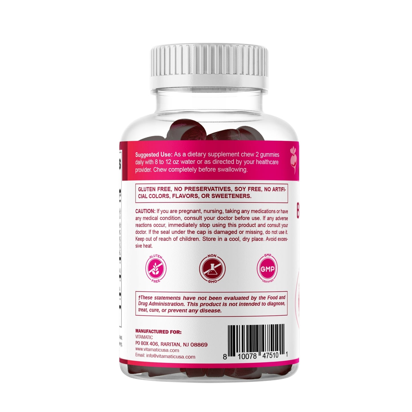 Vitamatic Beet Root + Grape Seed Gummies with Pomegranate - 60 Count