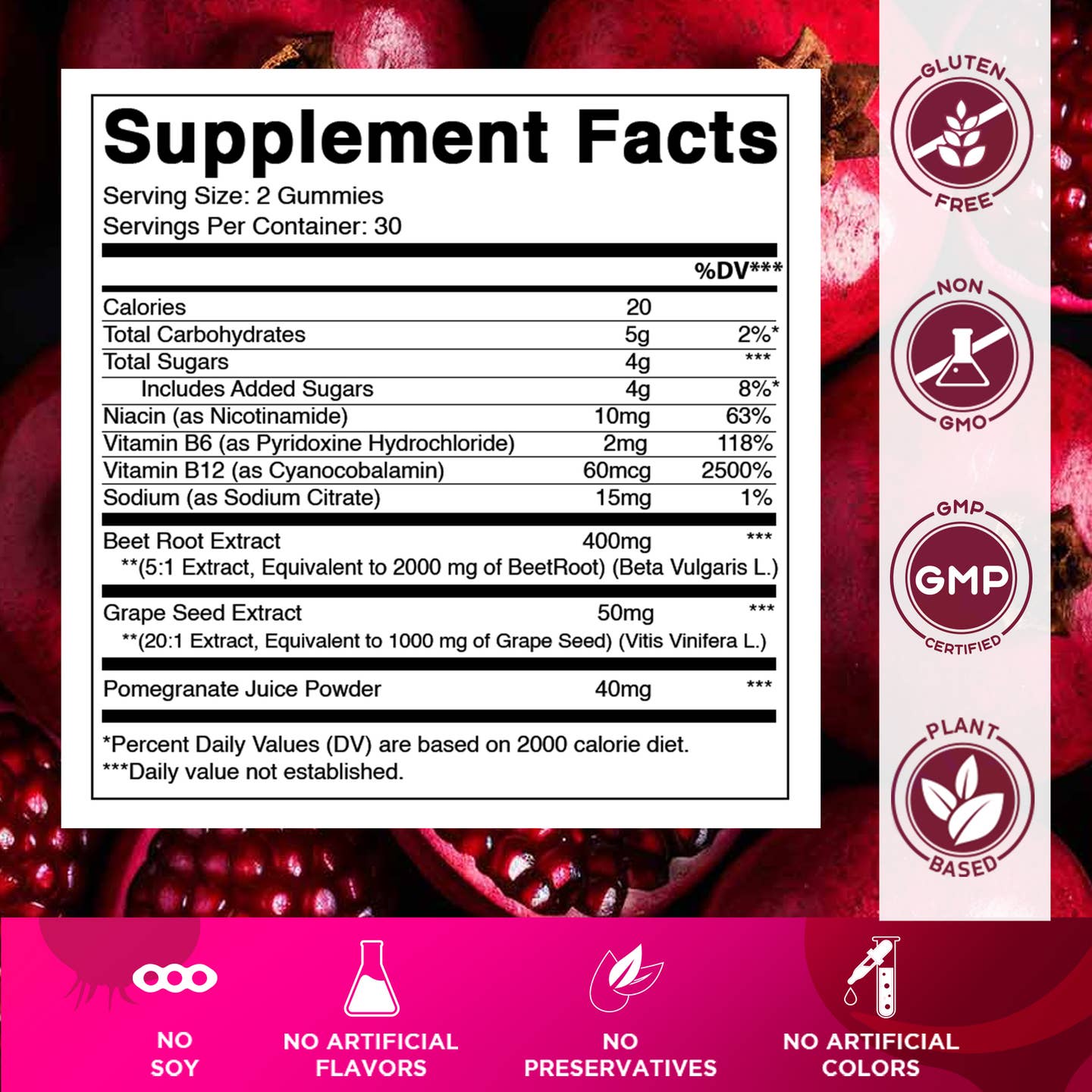 Vitamatic Beet Root + Grape Seed Gummies with Pomegranate - 60 Count