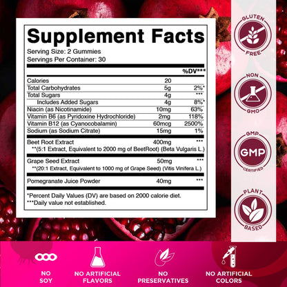 Vitamatic Beet Root + Grape Seed Gummies with Pomegranate - 60 Count