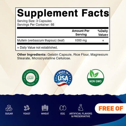 Vitamatic Mullein Leaf 1000 mg, 200 Capsules